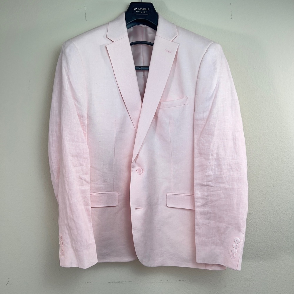 Bar III Linen Blazer Mens 42R Pink Solid Slim Fit Summer Lightweight Sport Coat